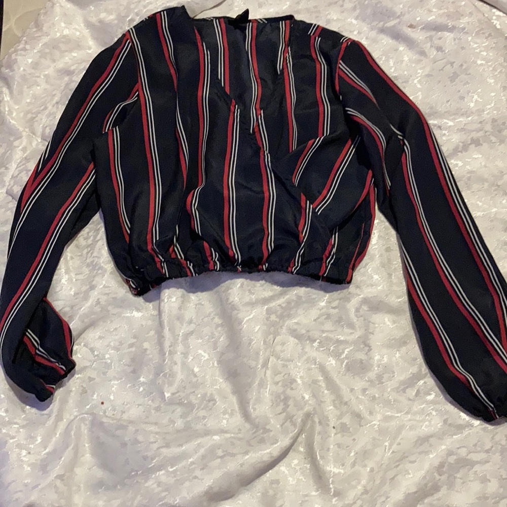 Long sleeve navy blouse